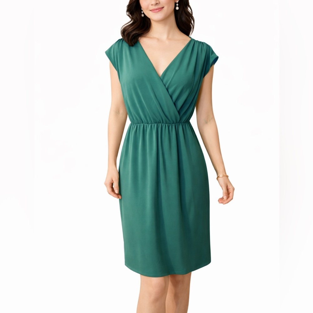 Talbots Dress S Small 2 4 6 Green Stretch Grecian Style Pullover Washable NEW